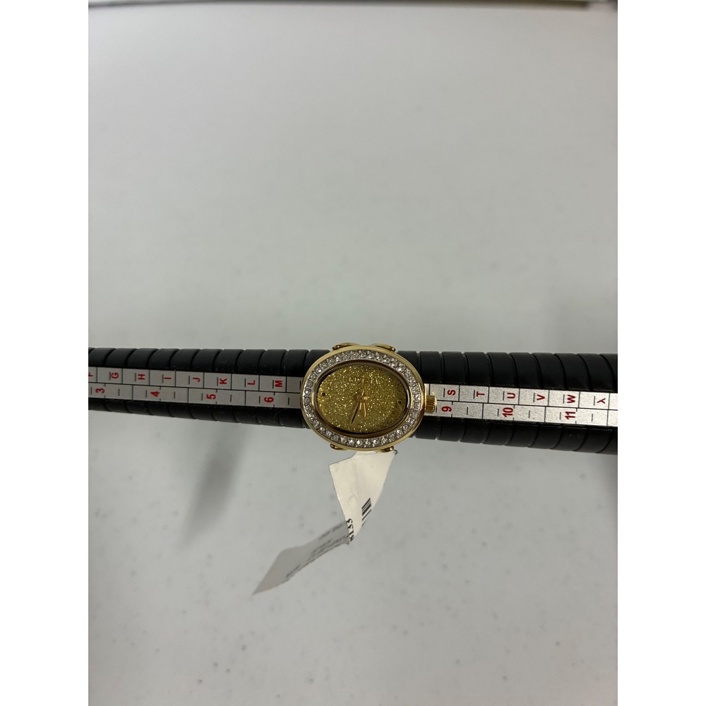 Invicta Angel Gold Tone Crystal Oval Ring Watch Gold Glitter Dial Adjustable